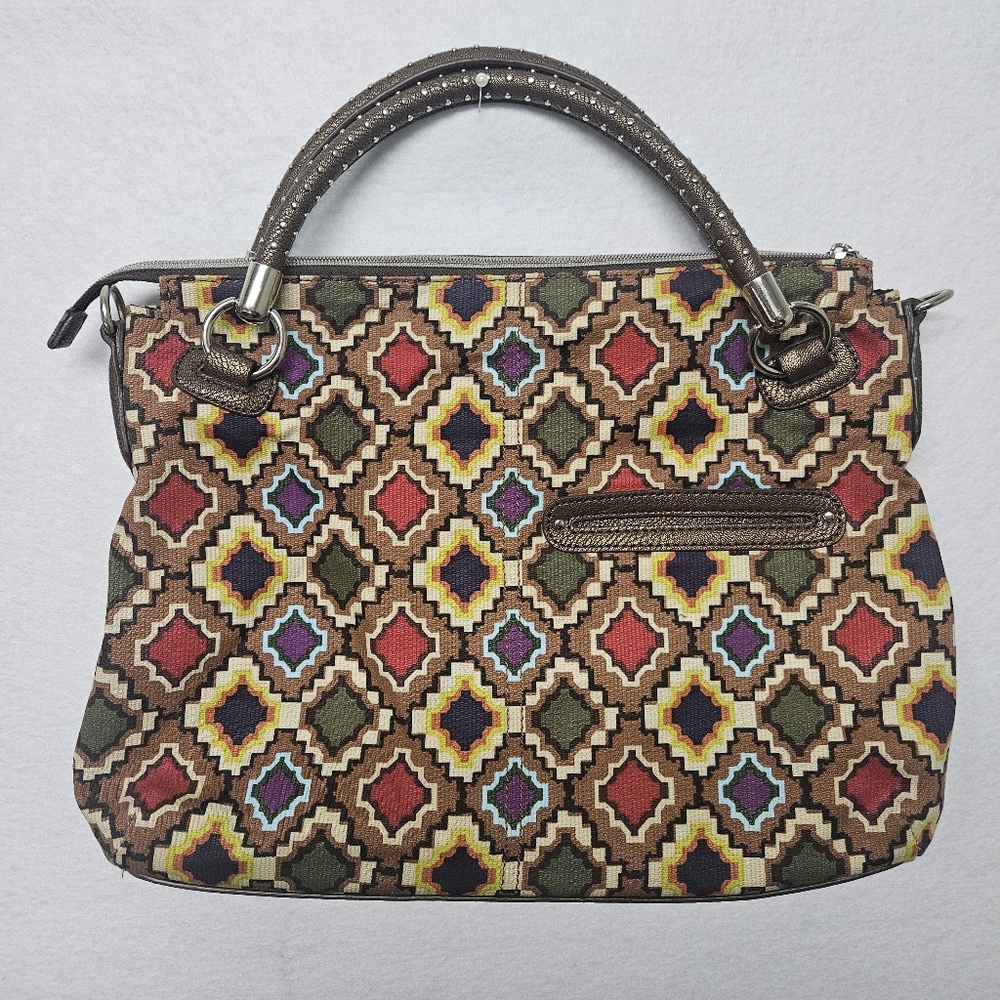 Vintage Relic By Fossil Purse Shoulder Bag Geometric Pattern Studded Strap Hobo
